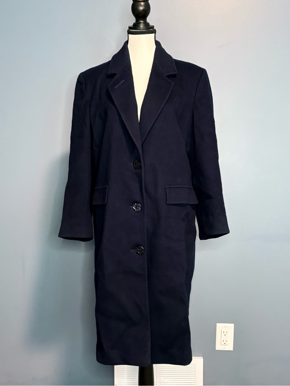Vintage London Fog Navy Wool Blend Coat | Petite 10P | Burgundy Lining
